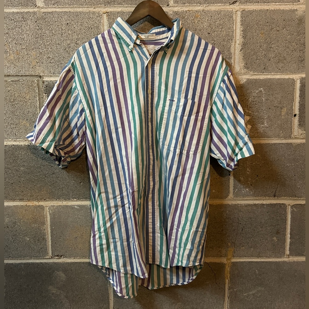 River Brand Striped Short Sleeve Button-Down - Made in USA - Size M (Fits Large)